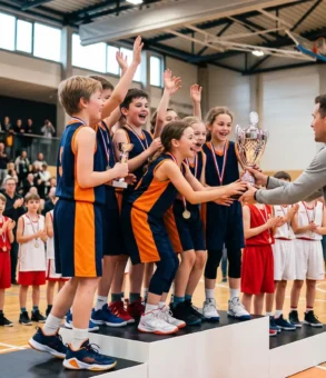 Dodjela pehara pobjedničkoj ekipi na dječjem košarkaškom turniru